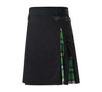 Générique Kilt Homme Irlandais, Kilt Ecossais Homme Vert Tartan Irlandais Steampunk Jupe Plissée Médiévale en Coton Longue Complet Taille Élastique Cosplay Couleur Unie Respirant Grande Taille