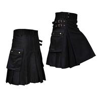 Générique Kilt Irlandais Homme Ecossais Noir Tartan Taille Élastique Jupe Plissée Médiévale en Coton Longue Complet Gothique Cosplay Couleur Unie À Séchage Rapide Grande