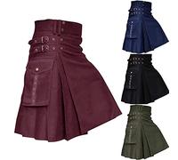 Générique Kilt Irlandais Homme, Kilt Ecossais Homme Rouge Grande Taille Gothique Jupe Plissée Médiévale en Coton Longue Tartan Irlandais Steampunk À Séchage Rapide Chic Cosplay Complet