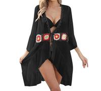 Générique Kimono De Plage Femme,ChâLe De Plage avec Bordure en Crochet Et Ourlet à Volants Et DéTail De Cravate (Black, One Size)