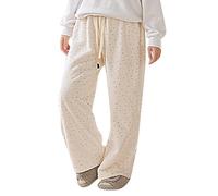 Générique Kinder Jogginghose Pantalon de Pyjama d'hiver en Flanelle Douce pour Filles,doublé Polaire,pour Un Confort et Une Chaleur douillets Tout Long de la Saison.(Beige,14)