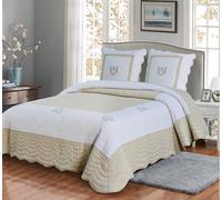 Générique King Size Couvre lit boutis de Luxe 100% Coton 260X260cm avec 2 Taies 65X65cm_ Peace Land Lin