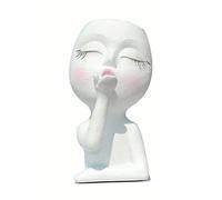 Générique Kiss Face Plant Pot, Tête Jardinières Statue Dame Visages Pot De Fleur Fille Mignon Résine Jardinière Vase Face Plante Pots Intérieur Décor Plante Pot,Blanc