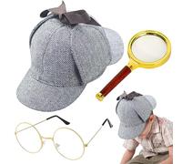 Générique Kit Accessoires Déguisement Détective,Accessoires Cosplay Détective, Costume Cosplay, Chapeau Lunettes Loupe pour Femmes Hommes Garçons Filles Fête Halloween Spectacle Noël - Fête d Hallowe