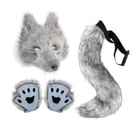 Générique Kit Costume loup-ensemble déguisement d'animal d'halloween 25cm, accessoire gants queue d'oreilles en fausse fourrure, accessoires tenue Cosplay réalistes