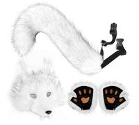 Générique Kit Costume loup-ensemble déguisement d'animal d'halloween 25cm, accessoire gants queue d'oreilles en fausse fourrure, accessoires tenue Cosplay réalistes