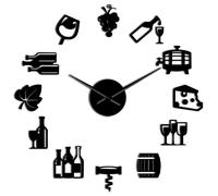 Générique Kit d’Horloge Acrylique Moderne thème Fromage et vin, Horloge Murale sans Cadre 3D avec Autocollants miroirs pour Salon (Noir, 27 Pouces)