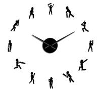 Générique Kit d’Horloge Acrylique Moderne thème Silhouette de Joueur de Cricket, Horloge Murale sans Cadre 3D avec Autocollants miroirs pour Salon (Doré, 27 Pouces)