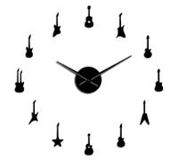 Générique Kit d’Horloge Acrylique Moderne thème Silhouettes de Guitare, Horloge Murale sans Cadre 3D avec Autocollants miroirs pour Salon (Argenté, 27 Pouces)