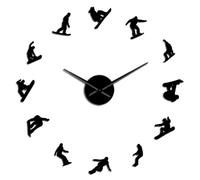 Générique Kit d’Horloge Acrylique Moderne thème Silhouettes de Snowboard et de Ski, Horloge Murale sans Cadre 3D avec Autocollants miroirs pour Salon (Argenté, 27 Pouces)