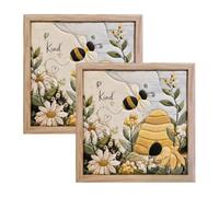 Générique Kit d'art collage tissu DIY thème abeille sans couture | ensemble d'artisanat patchwork appliqué avec cadre en bois, décoration art textile fait main