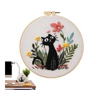 Générique Kit de Broderie Chat,Kit De Broderie Débutant Chat Imprimé Sur Cadre - Set Cadre Aiguille Fil Fournitures Créatives Pour Maison Voyage,Projets Cours D'Art Halloween Noël