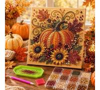 Générique Kit de Broderie Diamant Automne DIY, 20 x 20 cm, Tableau avec Perles et Strass, Loisirs Créatifs pour Adultes et Débutants, Décoration Murale Thème Récolte pour la Maison