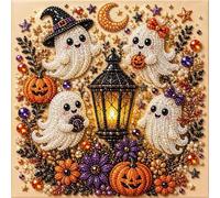 Générique Kit de Broderie Diamant Halloween DIY, 20 x 20 cm, Tableau avec Perles et Strass, Loisirs Créatifs pour Adultes et Débutants, Décoration Murale pour la Maison (Ghost)