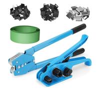 Générique Kit de cerclage Manuel avec tendeur et scelleuse 1000 N, Outil Robuste avec Ruban d'emballage 4,5 kg, Joints et Coins métalliques, pour Cercles de 12 à 18 mm