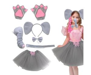 Générique Kit de costume d'animal d'éléphant - Ensemble de costume d'éléphant gris, jupe tutu avec pattes de bandeau, oreilles, matériau doux et confortable pour et adultes | Accessoire de co