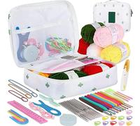 Générique Kit de démarrage au crochet pour débutants avec fil crochets ergonomiques aiguilles en dentelle acier et étui rangement loisirs créatifs DIY 59 pièces adultes