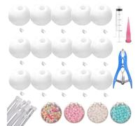 Générique Kit de Fabrication de Balles Anti-stress DIY, 15 Balles de Pression Vierges, 4 Paquets de Perles, une Pompe à Air et un Outil D'expansion (6CM-Milky White)