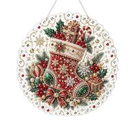 Générique Kit de Peinture Diamant « Christmas Pearl » pour capteur de Soleil - Kits d'art en Perles à réaliser soi-même pour Adultes, Panneau Rond en Acrylique avec Bordure en Dentelle (D#)