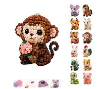 Générique Kit De Perles D'Animaux Bricolage, Petit Ensemble Bricolage Animaux Perlés 3D Kit Complet Pour Créer 12 Animaux 3D Du Zodiaque Avec Notice, Idée Cadeau Pour Débutant (Singe)