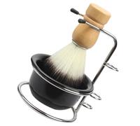 Générique Kit de Rasage 3 Pièces Bol à Raser Noir, Support en Acier Inoxydable et Brosse Ergonomique en Nylon, Accessoires Faciles à Utiliser pour Soin Barbe Homme