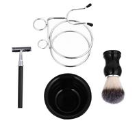 Générique Kit de Rasage Manche Ergonomique Rasoir Sécurité pour Hommes 4 Pièces et Blaireau Acier Inoxydable et Plastique, pour Soins Barbe