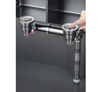 Générique Kit de vidange d'évier de Cuisine avec Filtre en Acier Inoxydable de Type Bouton, Tuyau de vidange Flexible et réglable avec Tuyau de trop-Plein, Ensemble de vidange d'évier(Dual-Slot)