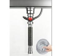 Générique Kit de vidange d'évier de Cuisine avec Filtre en Acier Inoxydable de Type Bouton, Tuyau de vidange Flexible et réglable avec Tuyau de trop-Plein, Ensemble de vidange d'évier(Single-Slot)