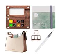 Générique Kit de voyage pour palette de peinture, ensemble de voyage pour aquarelle de poche | Boîte de peinture en bois à 8 grilles, bloc de papier aquarelle - Kit de de palette de, boîte de pe