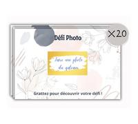 Générique Kit Défi Photo à Gratter, 20 Cartes 10x15 cm, Papier Premium 300g/m², Design Floral, Stickers Dorés, Instructions et Liste de Défis Inclus