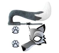 Générique Kit Déguisement Loup | Accessoire Cosplay Animal - Ensemble De Déguisement Avec Cache-Visage Pattes Et Queue De Loup Synthétique,Pour Adultes Et Jeux Rôle Soirées Masquées Déguisements