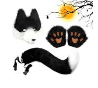 Générique Kit d'habillage loup d'Halloween - Ensemble d'accessoires costume d'animal 25 cm, accessoires gants queue d'oreilles en fausse fourrure, tenue cosplay réaliste | Kit déguisement loup
