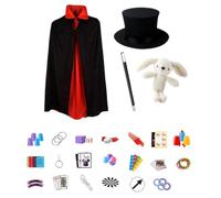 Générique Kit Magie avec Chapeau Baguette Gants marionnette Lapin Costume | Accessoires de Tours de Magie pour Cosplay Enfant pour Garçons Filles Noël Halloween Fête Anniversaire Théâtre Carnaval