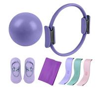 Générique Kit Pilates Essentials, Ensemble De Yoga 5 Pièces pour Femmes, Pilate Ring Yoga Ball Resistance Bands, Anneau Circulaire pour Jambes, Bras Et Cuisses (Violet)