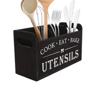 Générique Kitchen Counter Utensil Holder, Wooden Storage Box, 3-Compartment Organizer Design, Rustic Cooking Tools Container, Ideal for Forks, Chopsticks, Spoons, Tabletop or Countertop Use
