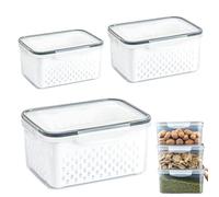 Générique Kitchen Organization Food Container, Fridge Airtight Storage Box, 3-Piece Set with Removable Colander, Produce Keeper for Vegetable, Berry, and Salad Storage, White