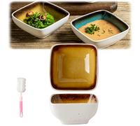 Générique Kitchen Personalized Crackle Glaze Condiment Dish,Household Ceramic Square Small Dish,Retro Snack Plate Dipping Bowls Sauce Cups