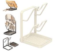 Générique Kitchen Pot Lid Storage Rack & Organizer,With Drip Tray & Spoon Rest For Spatulas,Ladles & Large Lids,Multifunctional Rust-Resistant Stand With Removable Tray (White 2)