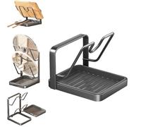 Générique Kitchen Pot Lid Storage Rack & Organizer,With Drip Tray & Spoon Rest For Spatulas,Ladles & Large Lids,Multifunctional Rust-Resistant Stand With Removable Tray (Grey 1)