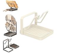 Générique Kitchen Pot Lid Storage Rack & Organizer,With Drip Tray & Spoon Rest For Spatulas,Ladles & Large Lids,Multifunctional Rust-Resistant Stand With Removable Tray (White 1)