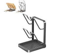 Générique Kitchen Pot Lid Storage Rack, Pot Lid Holder With Tray, Holder While Cooking, And Spoon Rest, Multifunctional Kitchen Organizer Stand for Counter Stove Accessories (Double-layer - Gray)