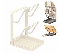 Générique Kitchen Pot Lid Storage Rack & Spoon Rest,Countertop Pot Lid Organizer with Removable Drip Tray,Pots Lids Holder While Cooking,Storage Stand for Cutting Boards,Ladles,Spatulas (White-A)