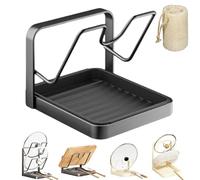 Générique Kitchen Pot Lid Storage Rack, Stainless Steel Pot Lid and Spoon Holder with Removable Drip Tray, Multifunctional Kitchen Organizer Stand for Stovetop Space-Saving (Black,Single-layer)