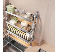 Générique Kitchen Sink Dish Storage Rack Adjustable Dish Drainer Double-Tier and Three-Tier Dish Storage Rack Large Capacity Perfect for Countertop Storage,Primary Color-Three-Layer