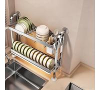 Générique Kitchen Sink Dish Storage Rack Adjustable Dish Drainer Double-Tier and Three-Tier Dish Storage Rack Large Capacity Perfect for Countertop Storage,Primary Color-Double Layer