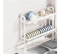 Générique Kitchen Sink Dish Storage Rack Adjustable Dish Drainer Double-Tier and Three-Tier Dish Storage Rack Large Capacity Perfect for Countertop Storage,White-Double Layer