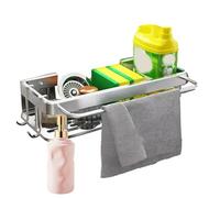 Générique Kitchen Sink Organizer - Space Aluminum 30.5x13x5.5cm | Sponge Holder Drain Rack, Kitchen Sink Storage Basket | Rust Resistant Cleaning Organizer for Sponges Wipes Brushes Soap Bottles