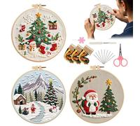 Générique Kits de Broderie de Noël pour Débutants | Set Artisanal 3 Pièces Avec Cerceau, Modèle, Aiguilles, Fils - Kit De Broderie Point De Croix | Pour Mère Ados Copine Famille