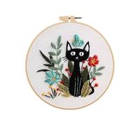 Générique Kits de Broderie pour Adultes,Kit De Broderie Débutant Chat Imprimé Sur Cadre | Set Cadre Aiguille Fil Fournitures Créatives Pour Maison Voyage | Projets Cours D'Art Halloween Noël