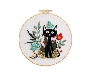 Générique Kits de Broderie pour Adultes,Kit De Broderie Débutant Chat Imprimé Sur Cadre | Set Cadre Aiguille Fil Fournitures Créatives Pour Maison Voyage | Projets Cours D'Art Halloween Noël